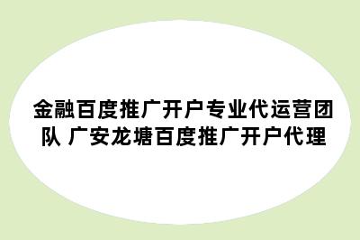 金融百度推广开户专业代运营团队 广安龙塘百度推广开户代理